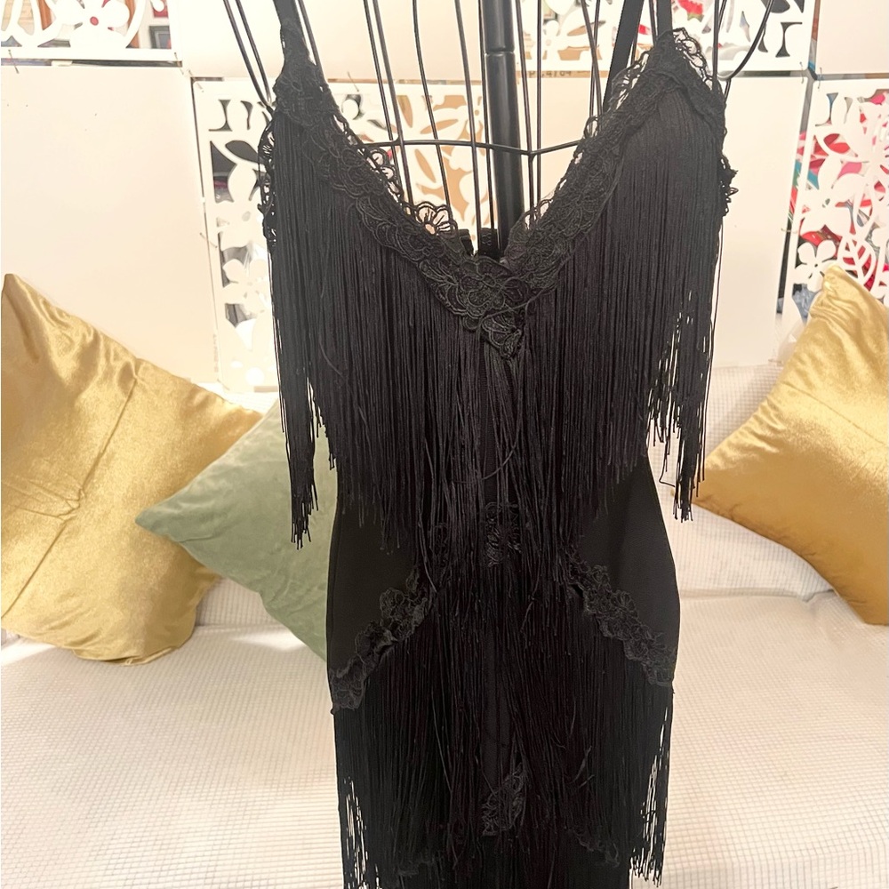 Elegant Black Fringe Dress